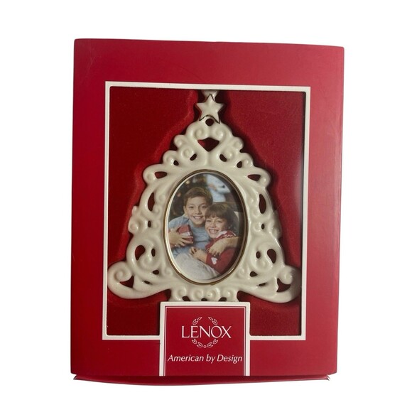 Lenox Christmas Tree Photo Frame Porcelain Ornament Gold Trim Classic Scroll New - Picture 1 of 5